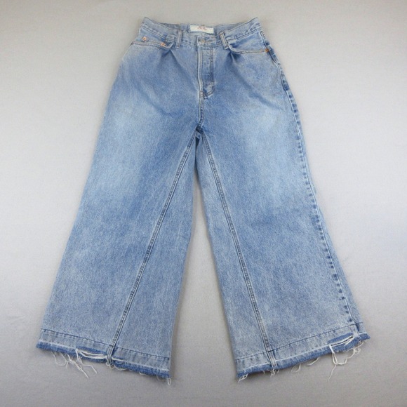 Vetiver Co. Denim - Vetiver Co Wide Leg Jeans Women Large Light‎ Wash Pleated Button Fly Distressed